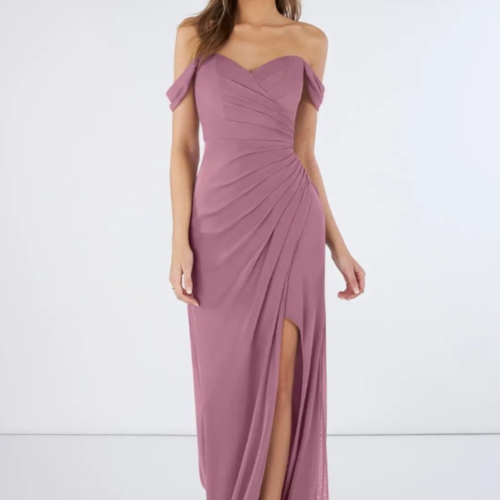 AZAZIE TESSA Sheath Off the Shoulder Mesh Floor-Length Dress Vintage Mauve